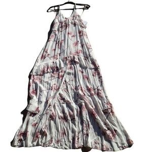 Cotton Candy Boho Romantic‎ Feminine Floral Raw Hem High Slit Maxi Dress Sz M